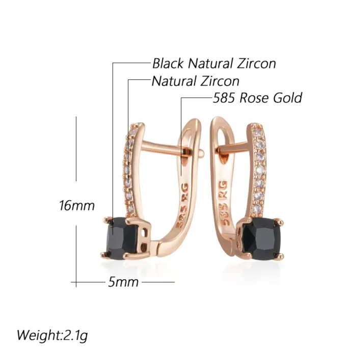 Kinel inusual cuadrado negro pendiente de gota de circón Natural para mujer moda 585 Color oro rosa compromiso boda joyería nupcial 2