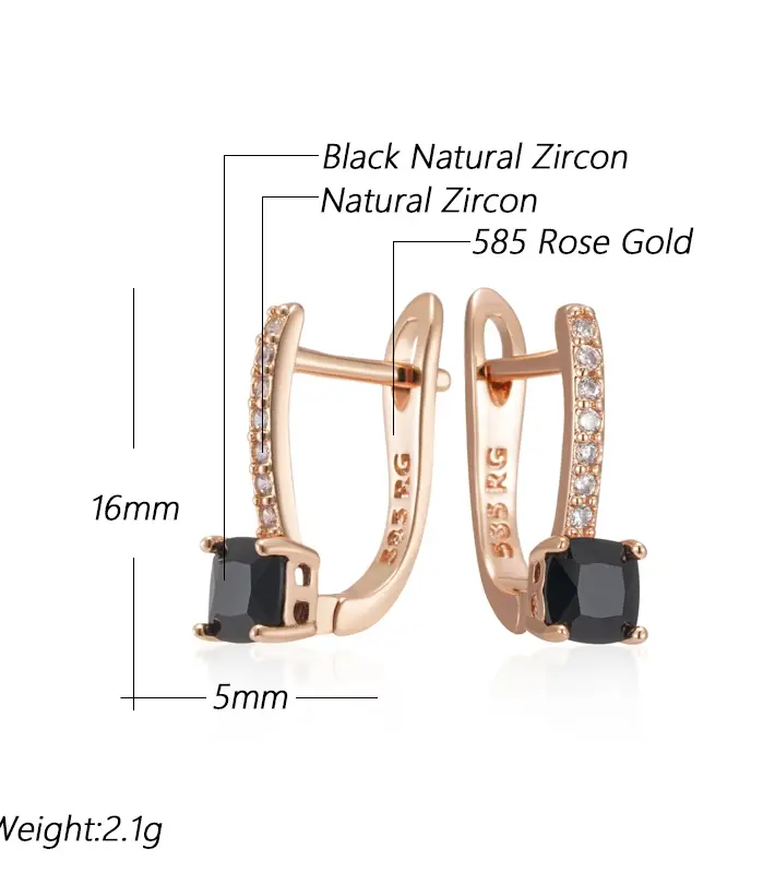Kinel inusual cuadrado negro pendiente de gota de circón Natural para mujer moda 585 Color oro rosa compromiso boda joyería nupcial 2