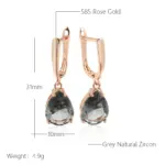 Kinel-pendientes largos con forma de gota de agua para mujer, aretes colgantes de cristal gris, Color oro rosa 585, con circón Natural, joyería diaria de alta calidad 2