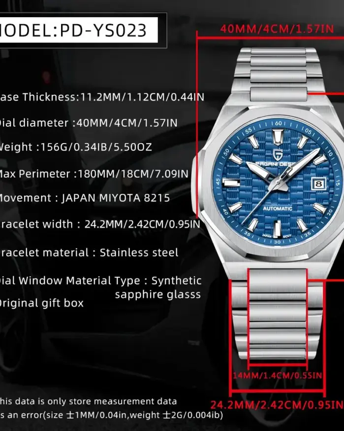 PAGANI DESIGN 40mm reloj mecánico para hombre Japón MIYOTA 8215 Movt cristal de zafiro acero inoxidable 100M reloj automático resistente al agua 2