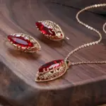 Conjunto de collar y pendientes de oro rosa para novia, juego de anillos, rombo verde, circonita Natural, flor hueca, Vintage, 585 3