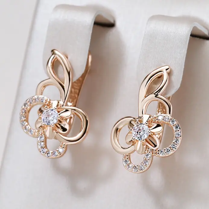 Kinel Trend-pendientes colgantes de circonita Natural para mujer, flor hueca bonita, Color oro rosa 585, joyería diaria creativa a la moda para chicas 1