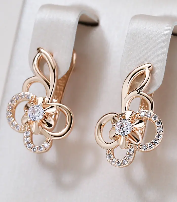 Kinel Trend-pendientes colgantes de circonita Natural para mujer, flor hueca bonita, Color oro rosa 585, joyería diaria creativa a la moda para chicas 1