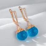 Kinel, pendientes colgantes de bola de cristal azul de lujo para mujer, moda 585, Color oro rosa, accesorios de circón Natural, joyería fina diaria 5