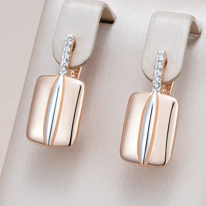 Kinel-pendientes de gota cuadrados de circón Natural brillante para mujer, Color oro rosa y plata 585, diseño mixto, joyería fina diaria para novia 1