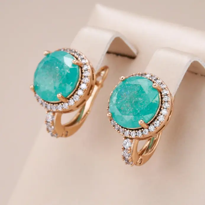 Kinel-pendientes colgantes de circón de corte redondo para mujer, Esmeralda, lujo, Color oro rosa 585, accesorios de boda, joyería fina para uso diario 1