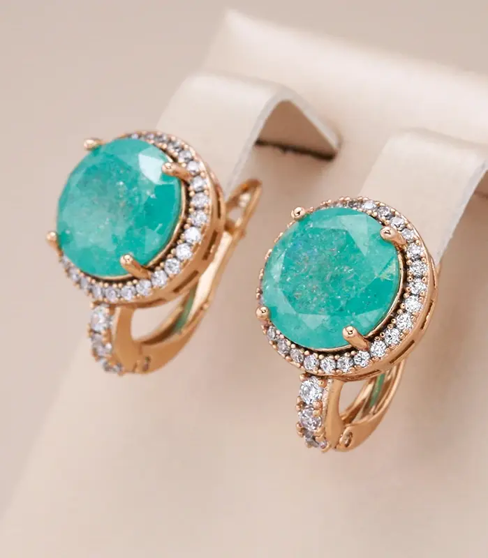 Kinel-pendientes colgantes de circón de corte redondo para mujer, Esmeralda, lujo, Color oro rosa 585, accesorios de boda, joyería fina para uso diario 1