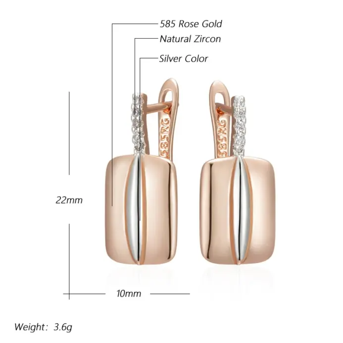 Kinel-pendientes de gota cuadrados de circón Natural brillante para mujer, Color oro rosa y plata 585, diseño mixto, joyería fina diaria para novia 2