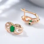 Kinel-Conjunto de anillos y pendientes para mujer, aretes de oro rosa 585 con Micro incrustaciones de cera, óvalo, verde, circón Natural, joyería nupcial para boda 5