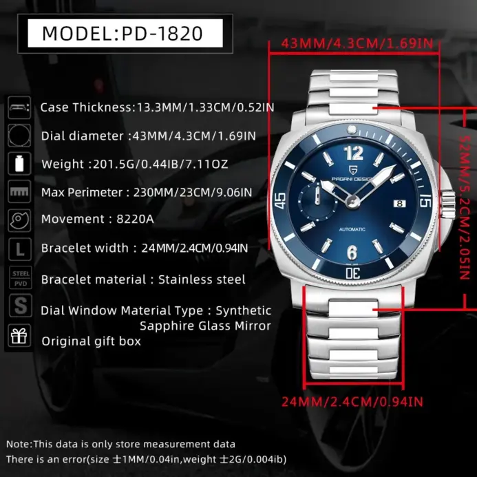 PAGANI DESIGN PD-1820 relojes mecánicos con fecha para hombre, reloj automático resistente al agua con cristal de zafiro de acero inoxidable luminoso de 10bar 2