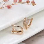 Kinel-pendientes cuadrados con patrón para mujer, aretes de circonita Natural de oro rosa 585, joyería de boda étnica para novia 5