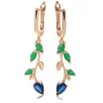 Kinel-pendientes colgantes de hoja larga para mujer, oro rosa 585, con circonita Natural verde brillante, accesorios Vintage, joyería fina para uso diario 6
