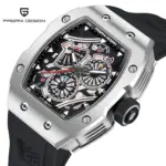 Reloj de pulsera PAGANI DESIGN YS012 para hombre, reloj de cuarzo con esqueleto, movimiento japonés TMI VH88, correa de silicona, cristal de zafiro, resistente al agua 1