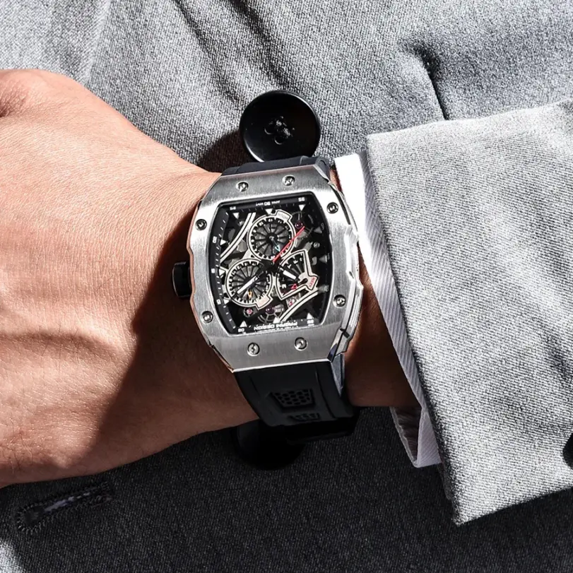 Reloj de pulsera PAGANI DESIGN YS012 para hombre, reloj de cuarzo con esqueleto, movimiento japonés TMI VH88, correa de silicona, cristal de zafiro, resistente al agua 6