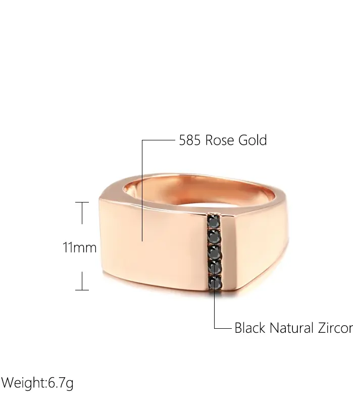 moda novedosa, anillo brillante de talla grande para hombre, oro rosa 585, anillo cuadrado Simple de circón Natural negro, joyería fina diaria de alta calidad 2