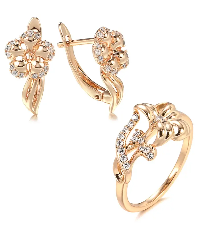 Kinel-Conjunto de pendientes de oro rosa para mujer y niña, aretes de circonia 585 Natural, joyería Vintage, 2021 1