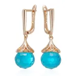 Kinel, pendientes colgantes de bola de cristal azul de lujo para mujer, moda 585, Color oro rosa, accesorios de circón Natural, joyería fina diaria 6