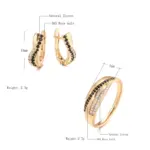 Kinel-Conjunto de anillos y pendientes de circonita Natural para mujer, aretes de oro rosa, joyería Vintage de lujo para boda, color negro, 585 2