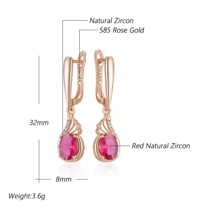 Kinel-pendientes colgantes de circonita Natural ovalados para mujer, color rojo brillante, moda 585, Color oro rosa, joyería fina para fiesta de boda Vintage para uso diario 2