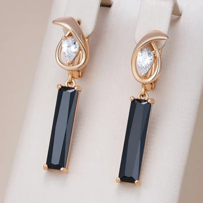 Kinel-pendientes de gota de circón Natural para mujer, aretes largos y cuadrados, Color oro rosa, alta calidad, joyería fina diaria, 585 1