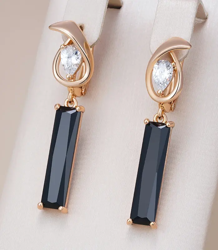 Kinel-pendientes de gota de circón Natural para mujer, aretes largos y cuadrados, Color oro rosa, alta calidad, joyería fina diaria, 585 1