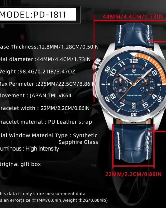 PAGANI DESIGN 44MM reloj de cuarzo para hombre Japón TMI VK64 Movt esfera de escala giratoria cristal de zafiro cronómetro reloj de pulsera luminoso 2