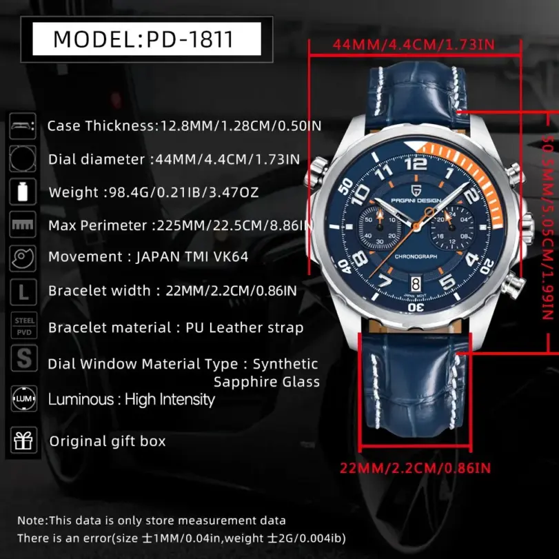 PAGANI DESIGN 44MM reloj de cuarzo para hombre Japón TMI VK64 Movt esfera de escala giratoria cristal de zafiro cronómetro reloj de pulsera luminoso 2