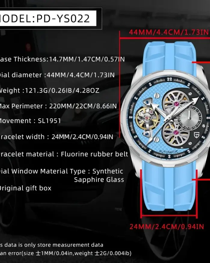 PAGANI DESIGN PD-YS022 Reloj mecánico para hombre Tourbillon Reloj de pulsera esqueleto para hombre Correa de caucho de flúor Relojes automáticos 2