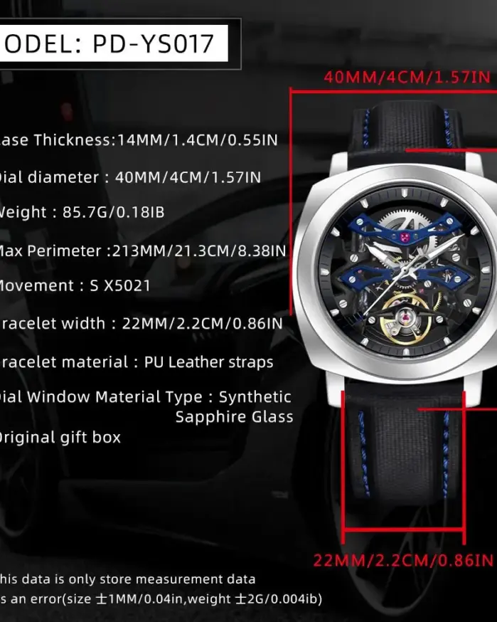Reloj Mecánico Automático PAGANI DESIGN YS017 para Hombre, Esfera Creativa con Tourbillon, Cristal de Zafiro, Resistente al Agua 100M 2