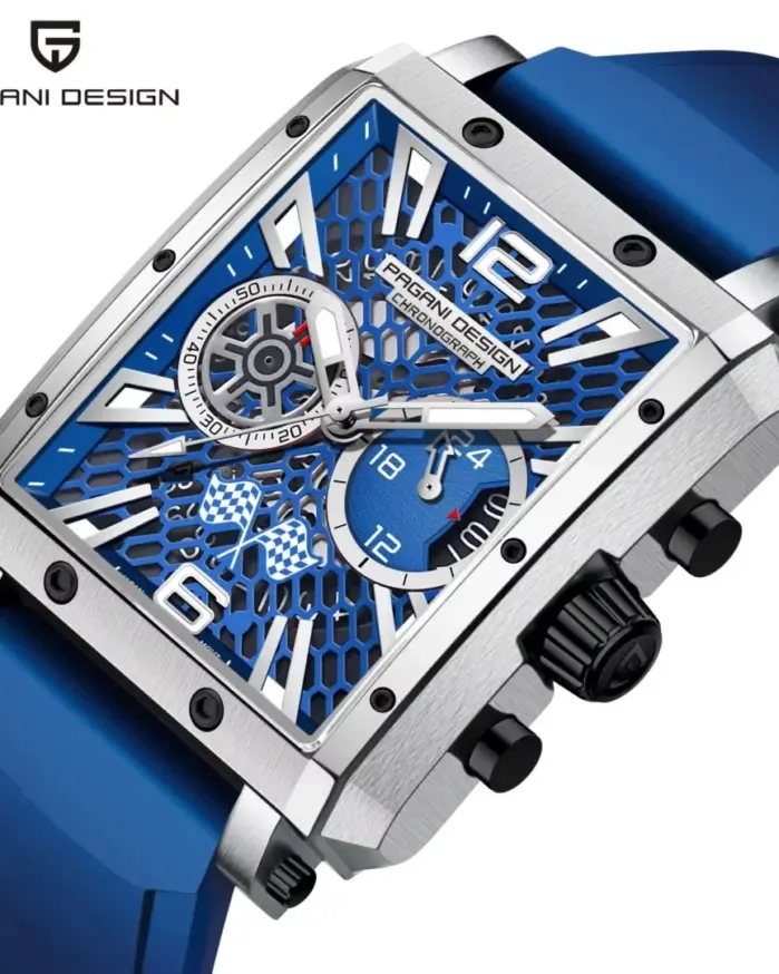 Reloj de Cuarzo Rectangular para Hombre PAGANI DESIGN, Movimiento Japonés TMI VK64, Reloj de Lujo con Esfera de Zafiro, Acero Inoxidable, Resistente al Agua 1