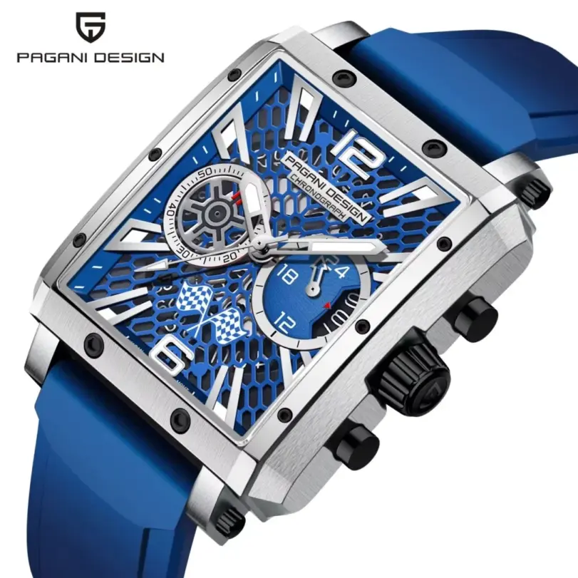 Reloj de Cuarzo Rectangular para Hombre PAGANI DESIGN, Movimiento Japonés TMI VK64, Reloj de Lujo con Esfera de Zafiro, Acero Inoxidable, Resistente al Agua 1