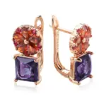 Pendientes Kinel cuadrados de circonita Natural púrpura para mujer, joyería de flores de Color oro rosa 585 6