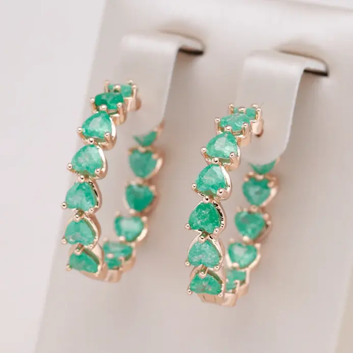 Kinel-pendientes de aro grandes para mujer, aretes de circonita con corte de esmeralda brillante, joyería de boda, Color oro rosa 585 1