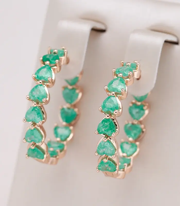 Kinel-pendientes de aro grandes para mujer, aretes de circonita con corte de esmeralda brillante, joyería de boda, Color oro rosa 585 1