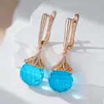 Kinel, pendientes colgantes de bola de cristal azul de lujo para mujer, moda 585, Color oro rosa, accesorios de circón Natural, joyería fina diaria 3