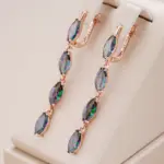Pendientes largos geométricos coloridos de circonita Natural para mujer, accesorios 585 de Color oro rosa, joyería fina diaria