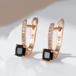 Kinel inusual cuadrado negro pendiente de gota de circón Natural para mujer moda 585 Color oro rosa compromiso boda joyería nupcial 3