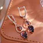 Kinel-pendientes largos de circonita Natural púrpura para mujer, accesorios de gota de agua de oro rosa 585, joyería diaria para boda 5