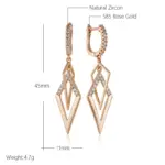 Kinel-pendientes de gota de rombos huecos brillantes para mujer, circonita Natural inusual, Color oro rosa 585, joyería étnica fina diaria 2