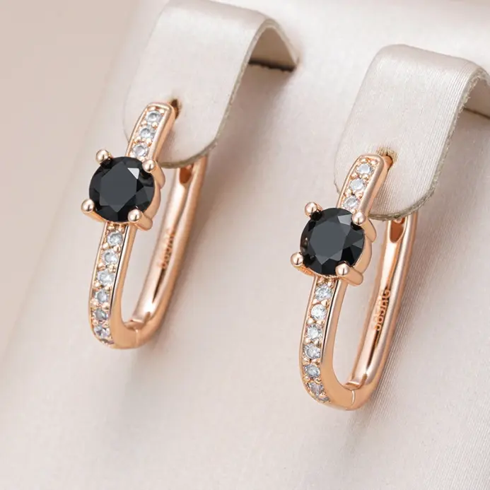 Kinel-pendientes de aro naturales negros brillantes para mujer, joyería fina para uso diario, Color oro rosa 585, Vintage, para fiesta de boda 1