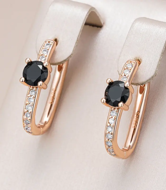Kinel-pendientes de aro naturales negros brillantes para mujer, joyería fina para uso diario, Color oro rosa 585, Vintage, para fiesta de boda 1