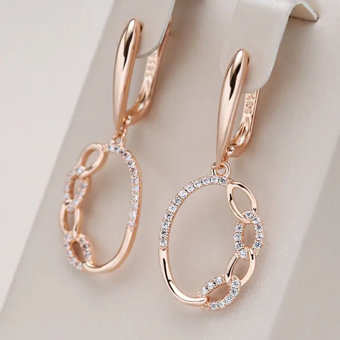 Kienl-pendientes colgantes étnicos de oro rosa para mujer, aretes de boda Vintage con circonita Natural en inglés, joyería diaria, 585 1