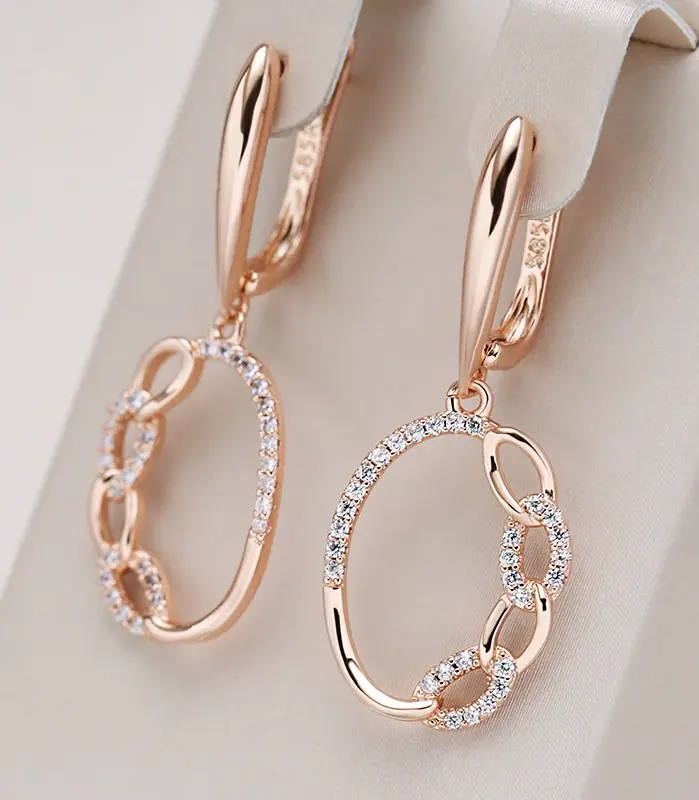 Kienl-pendientes colgantes étnicos de oro rosa para mujer, aretes de boda Vintage con circonita Natural en inglés, joyería diaria, 585 1