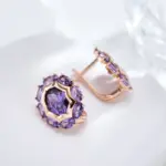 Kinel-pendientes ingleses de circonita Natural púrpura ovalada brillante inusual para mujer, joyería diaria de fiesta de Color oro rosa 585 de lujo 5