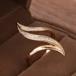 Kinel-Conjunto de pendientes de anillo curvo hipérbola fina para mujer, conjuntos de joyería de oro rosa 585, anillo de pendientes de circón Natural único 3