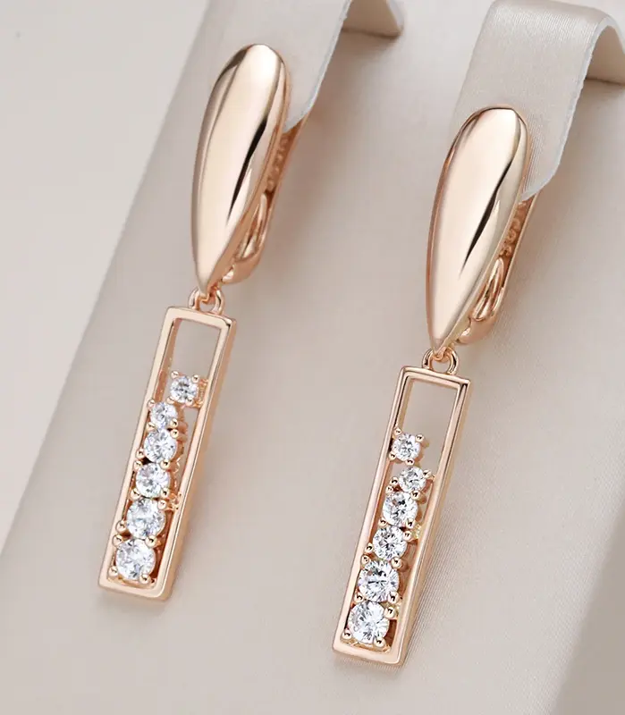 Kinel-pendientes largos de tendencia 2021, oro rosa 585, Micro incrustaciones de cera, pendientes colgantes de circón Natural para mujer, joyería Vintage 1