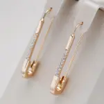 Kienl-pendientes largos colgantes de oro rosa 585, aretes ingleses de circonita Natural para boda, joyería fina para uso diario 1