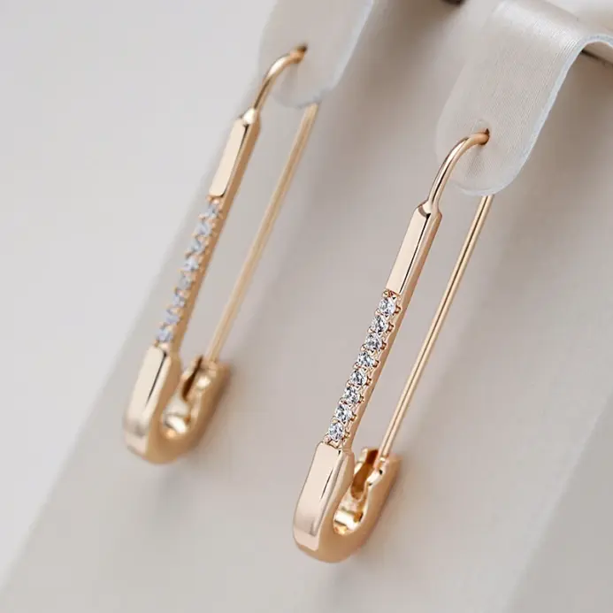 Kienl-pendientes largos colgantes de oro rosa 585, aretes ingleses de circonita Natural para boda, joyería fina para uso diario 1