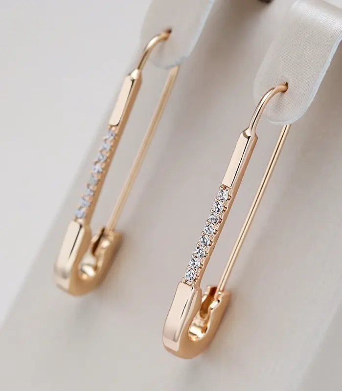 Kienl-pendientes largos colgantes de oro rosa 585, aretes ingleses de circonita Natural para boda, joyería fina para uso diario 1
