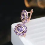 Kinel-pendientes ingleses de circonita Natural púrpura ovalada brillante inusual para mujer, joyería diaria de fiesta de Color oro rosa 585 de lujo 4